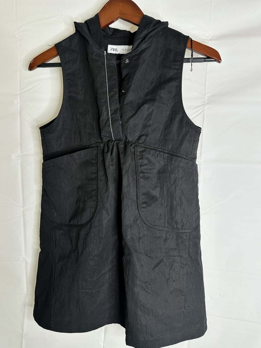 Zara Shirt Dress Girls 8- 9 Hoodie Black Cut Out Short Sleeve Elastic Waist